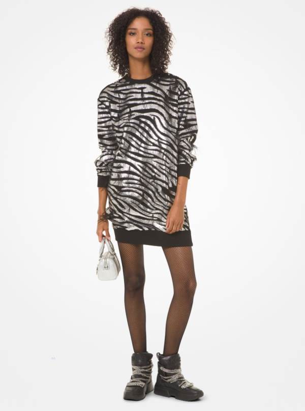 Damske Saty Michael Kors Zebra Sequined Sweater Čierne Strieborne - Oblecenie Michael Kors Outlet | MPZXV-3917